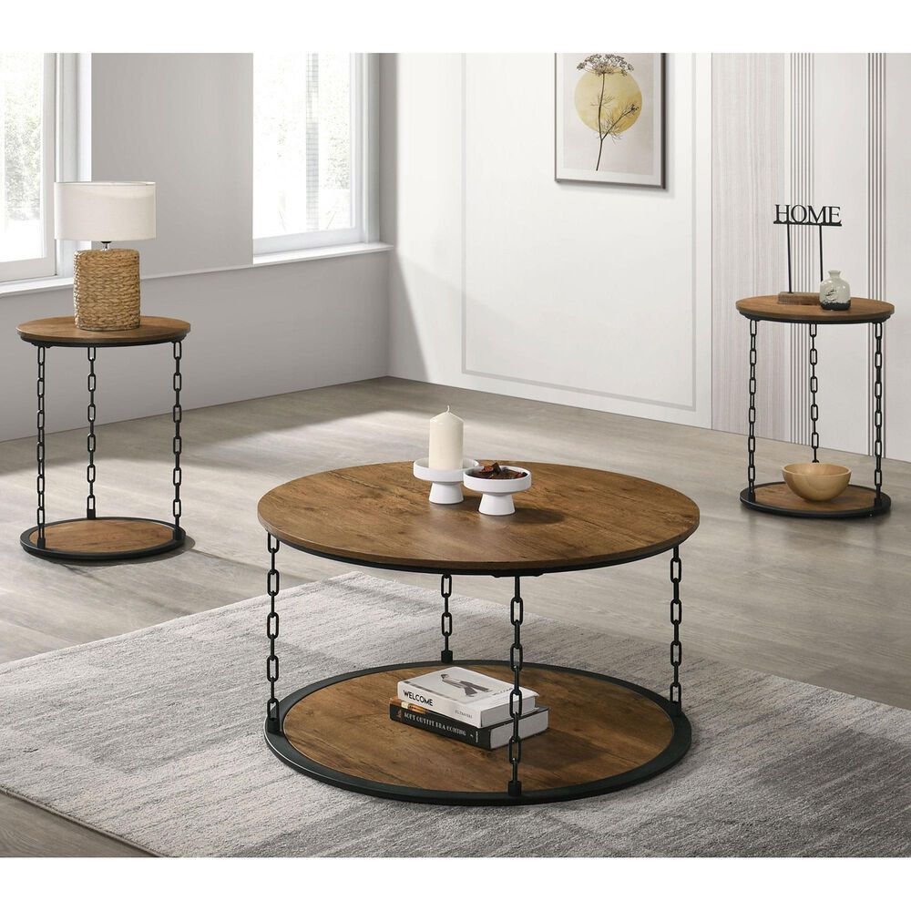 Furniture of America Linke 3-Piece Table Set in Natural and Black, , large