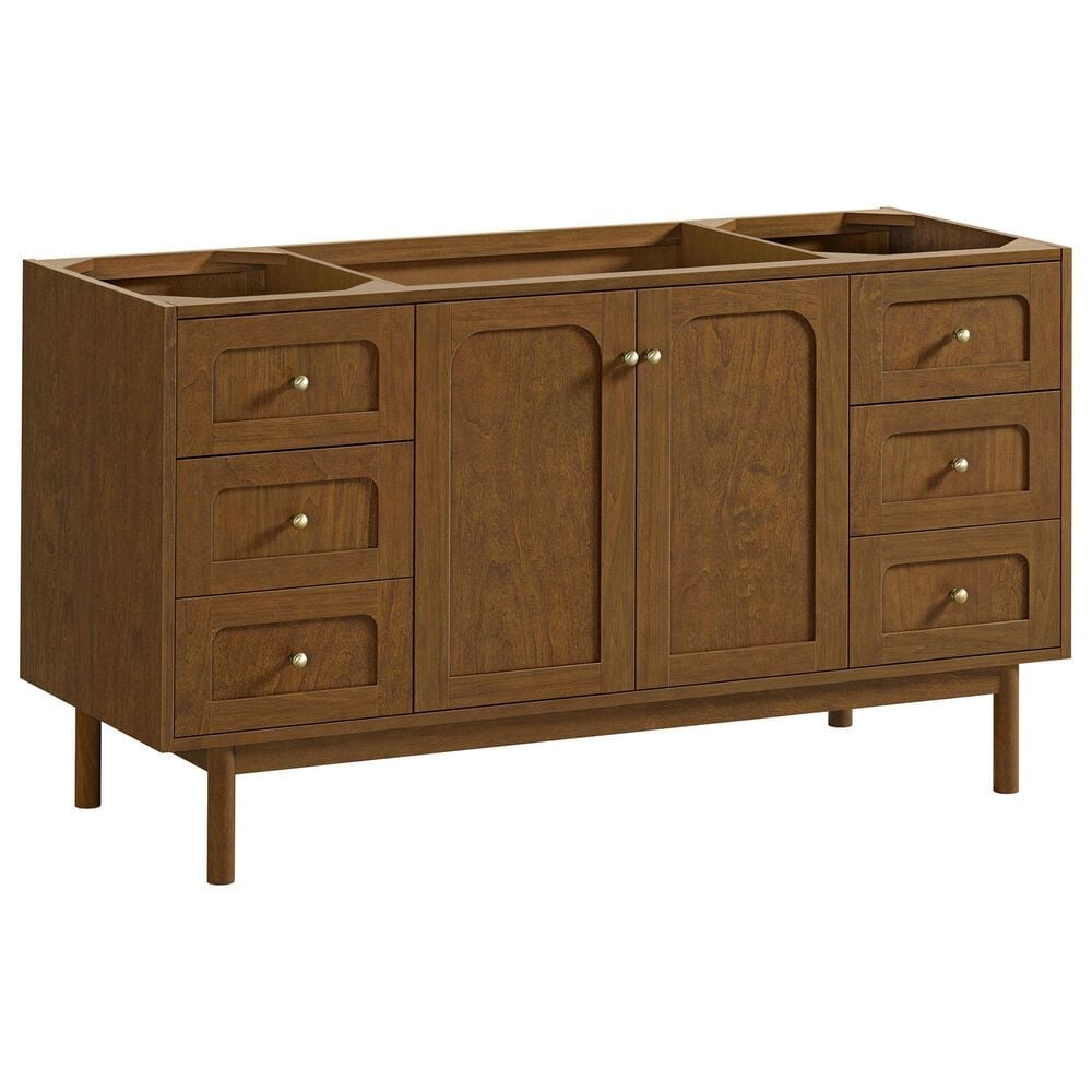 James Martin Laurent 60" Single Bathroom Vanity in Honey Oak with Single Hole 3 cm White Zeus Silestone Top and Rectangular Sink, , large