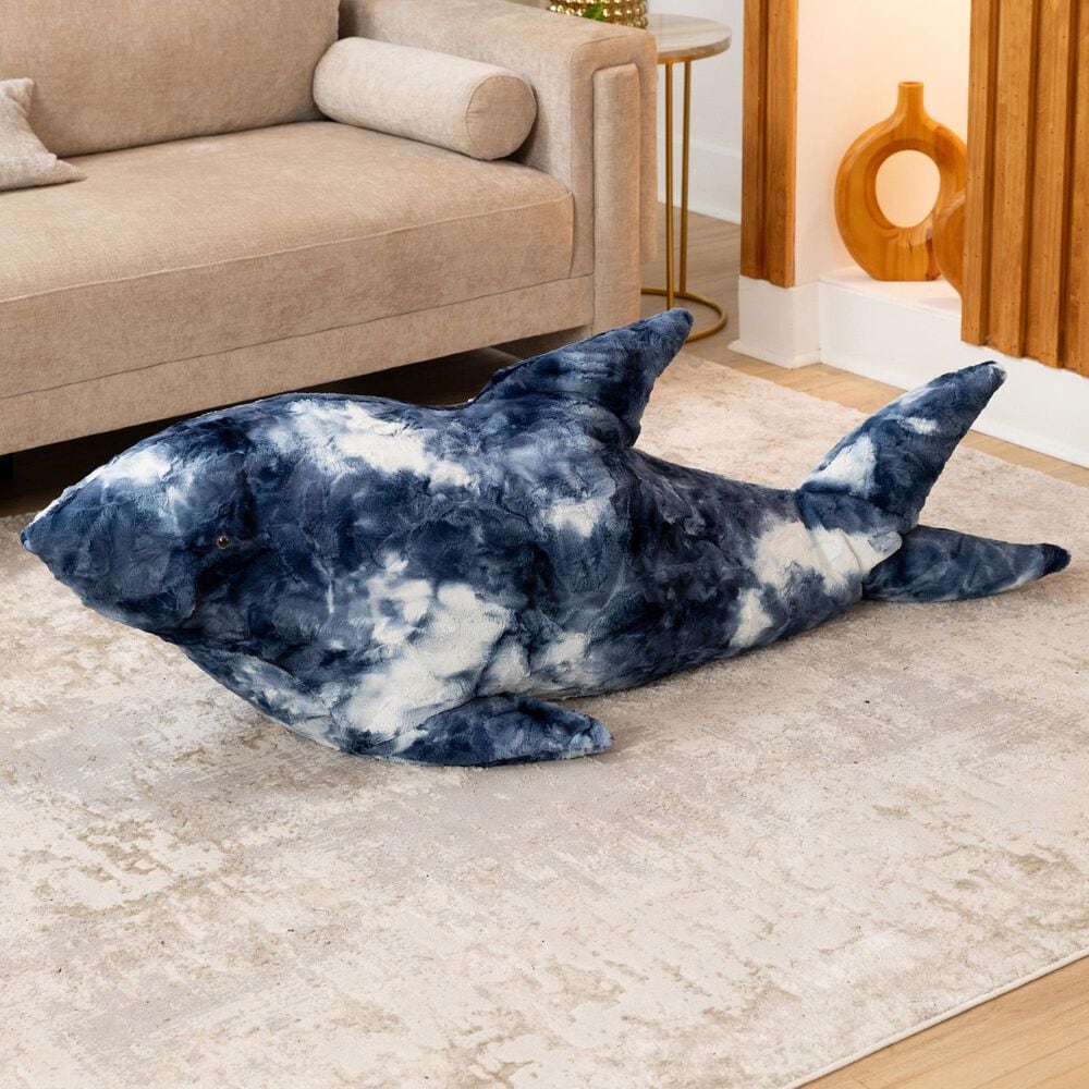 Jaxx Finn The Shark Sea Buddy Large Kids Stuffed Animal Bean Bag in Tie-Dye Blue Print, , large