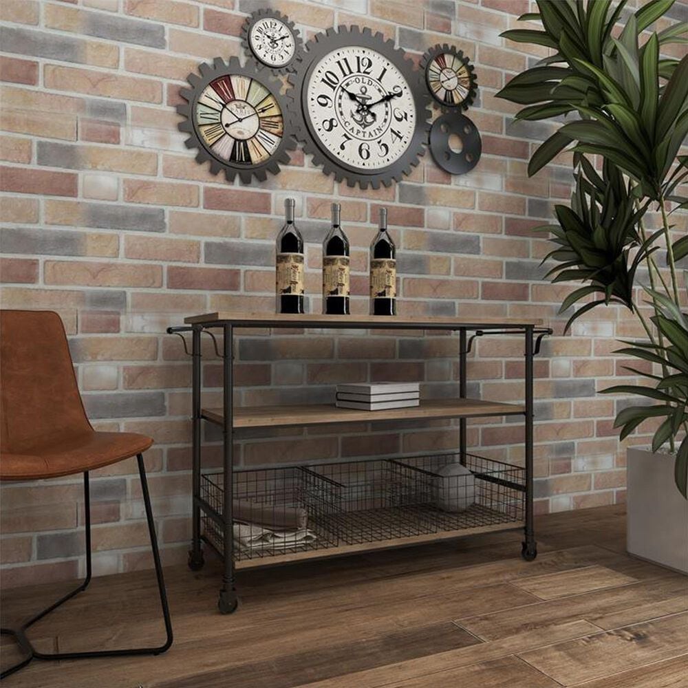 Maple and Jade 3-Drawer Storage Unit with Wire Baskets in Washed Brown and Black, , large