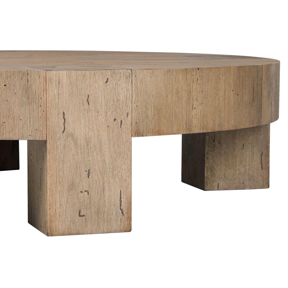Four Hands Abaso Round Coffee Table in Rustic Wormwood Oak, , large