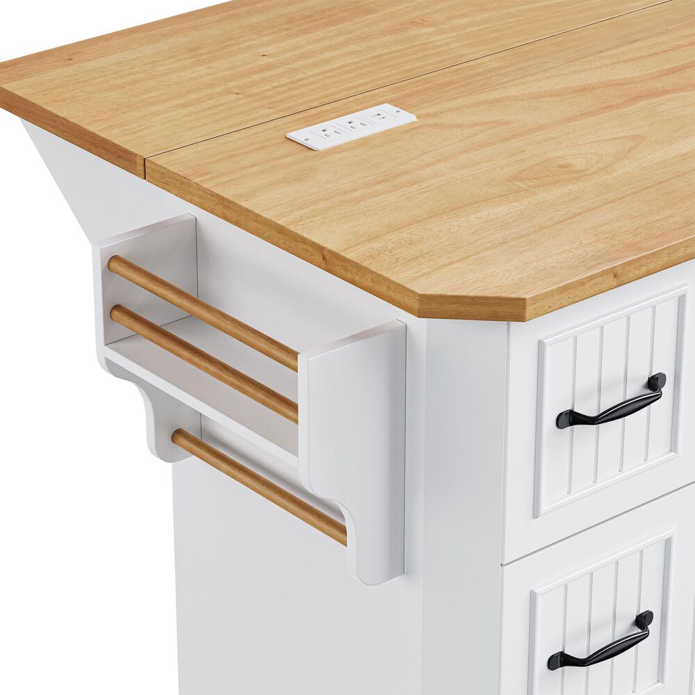 HOMLUX 56" Kitchen Island with Drop Leaf in White, , large