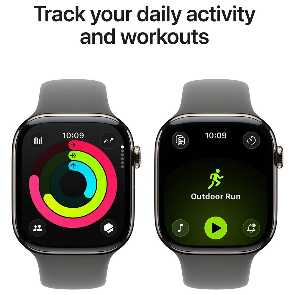 Apple Watch Series 11 (GPS+Cellular) 46mm Titanium Case with Stone Gray Sport Band - M/L in Natural and 2-Year AppleCare+, , large