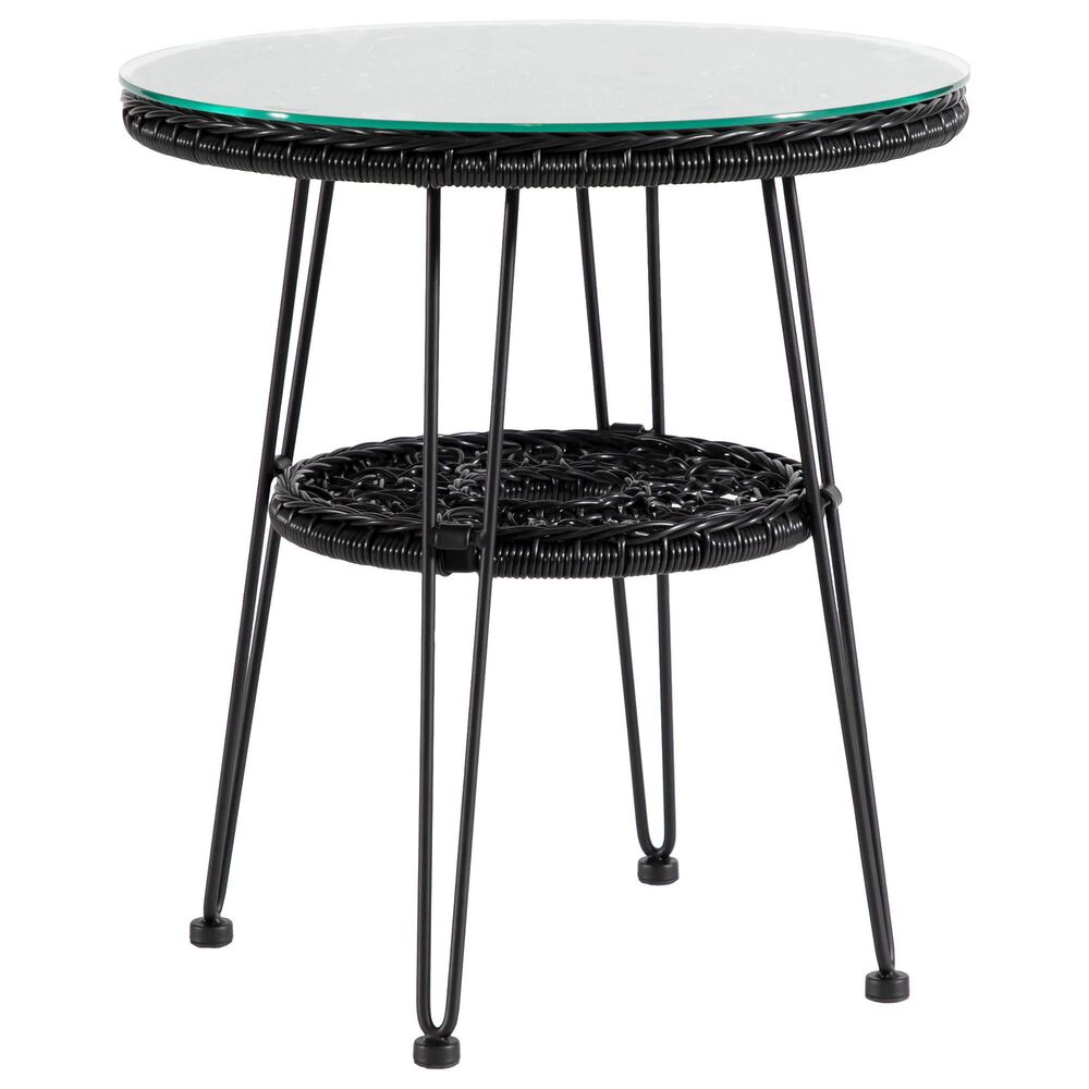Furniture of America Serene 1-Shelf Glass Top Round Patio Coffee Table in Black, , large