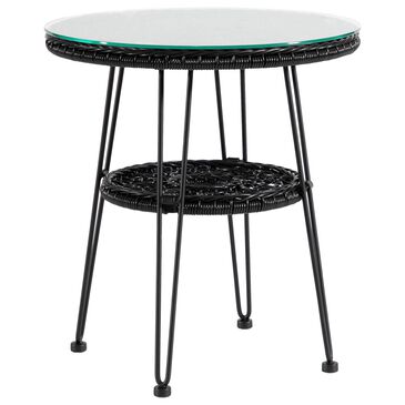 Furniture of America Serene 1-Shelf Glass Top Round Patio Coffee Table in Black, , large