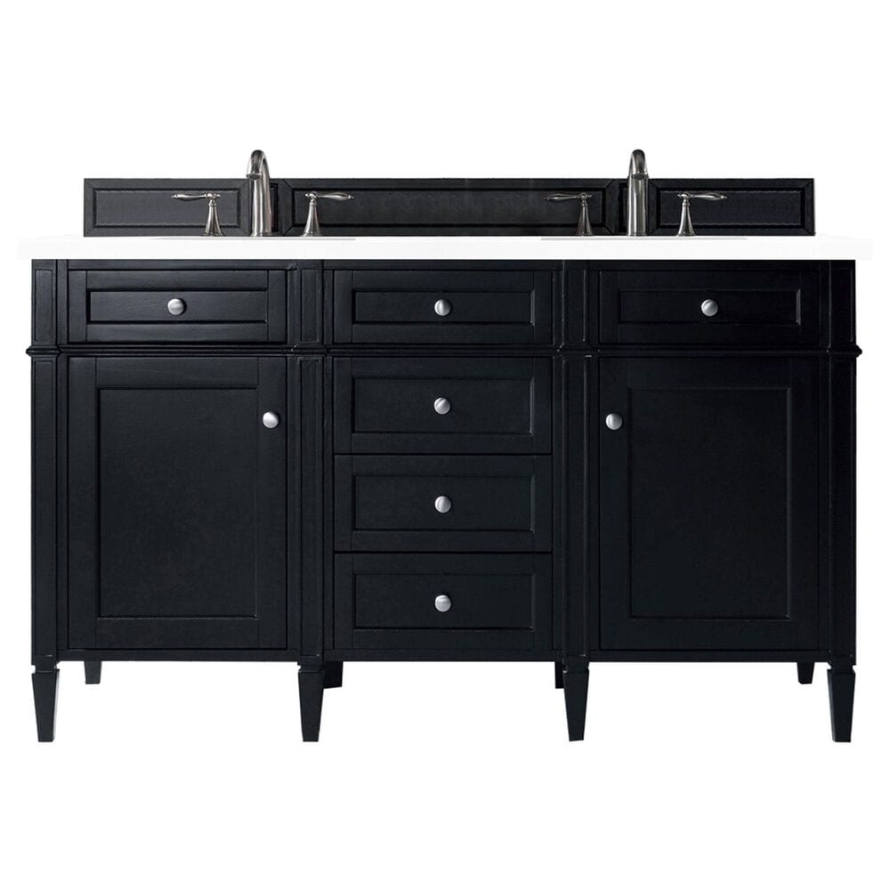 James Martin Vanities Brittany 60" Double Bathroom Vanity in Black Onyx with 3 cm White Zeus Quartz Top and Rectangular Sinks, , large