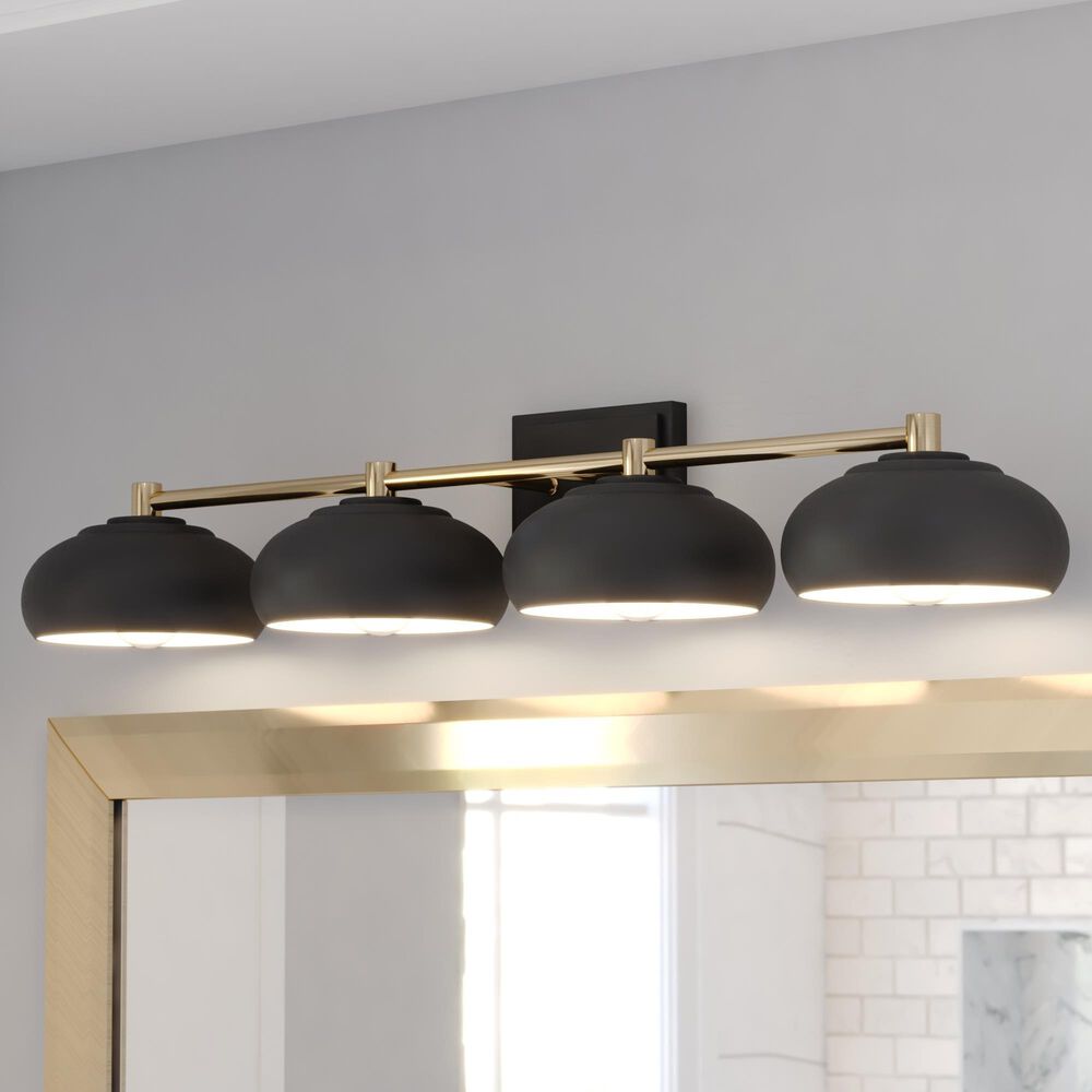 Vaxcel Belmont 4-Light Bathroom Vanity in Matte Black and Satin Brass, , large