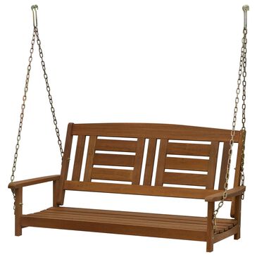 HOMLUX 2-Person Hanging Porch Swing Wood Bench with Hanging Chains, Curved Back in Teak Oil, , large