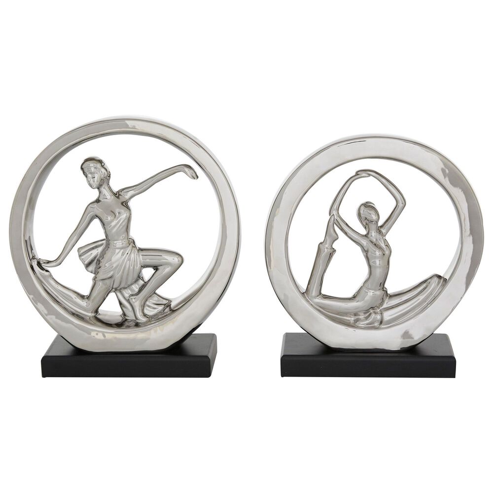 Maple and Jade 13" Yoga Sculpture in Silver and Black (Set of 2), , large
