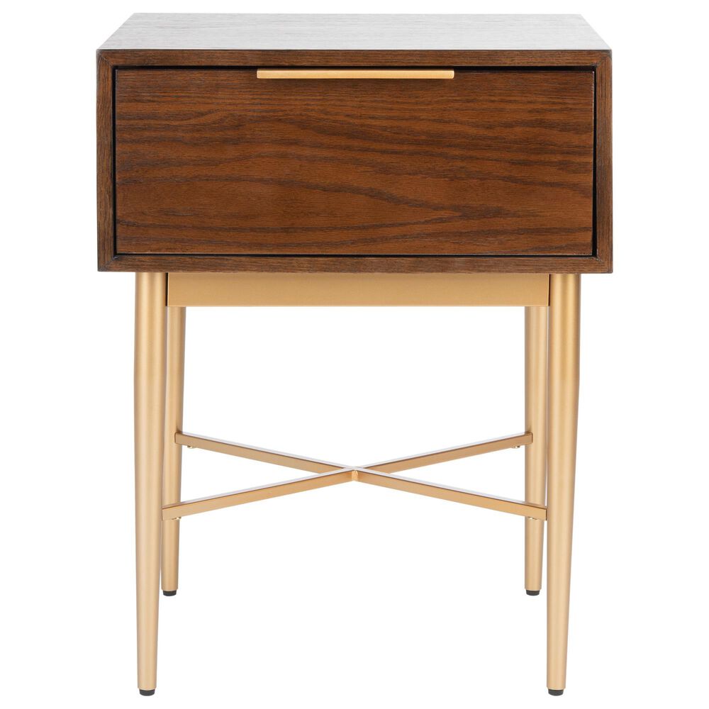 Safavieh Pierre 1 Drawer Nightstand in Walnut/Gold, , large