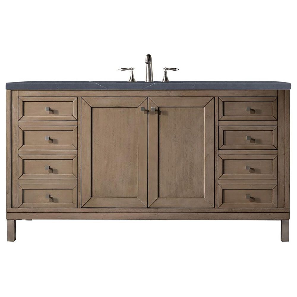 James Martin Vanities Chicago 60" Single Bathroom Vanity in Whitewashed Walnut with 3 cm Charcoal Soapstone Quartz Top and Rectangular Sink, , large