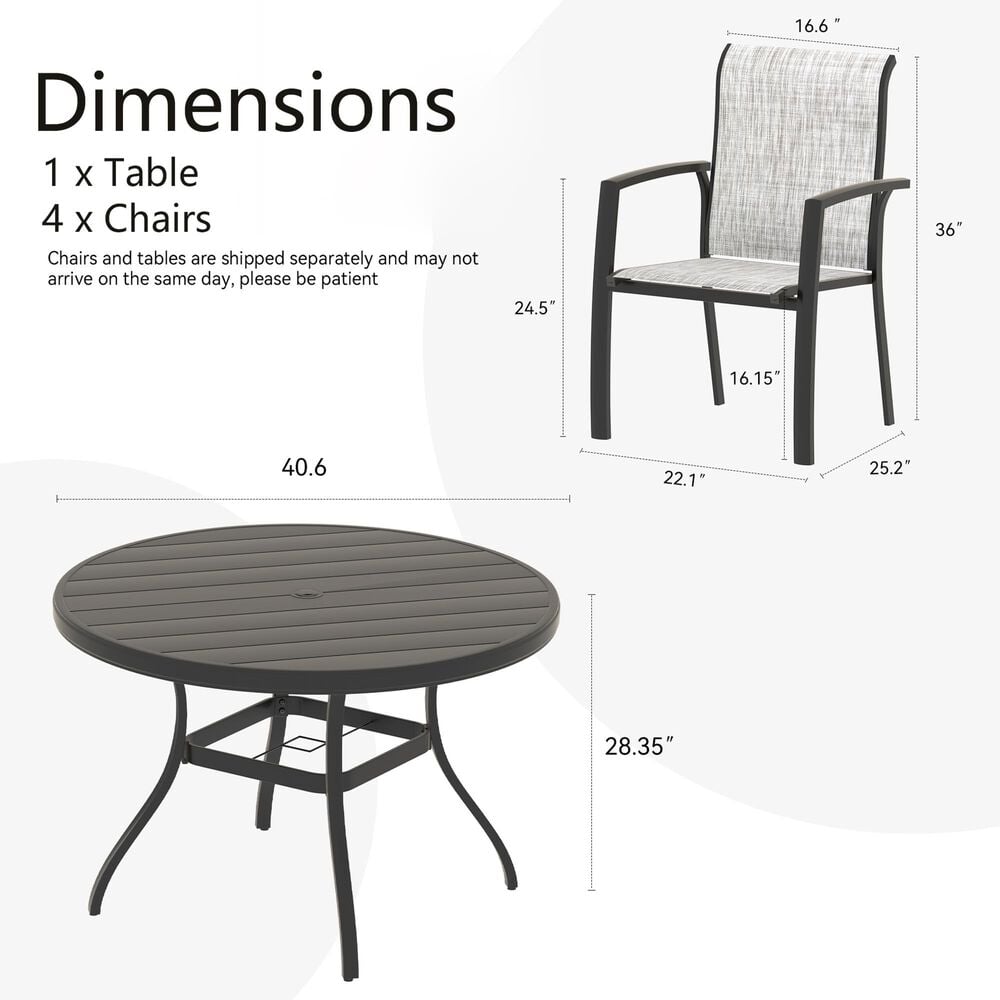 Hearth and Haven 5-Pieces Outdoor Dining Set with Stackable Chairs and Round Table in Black, , large
