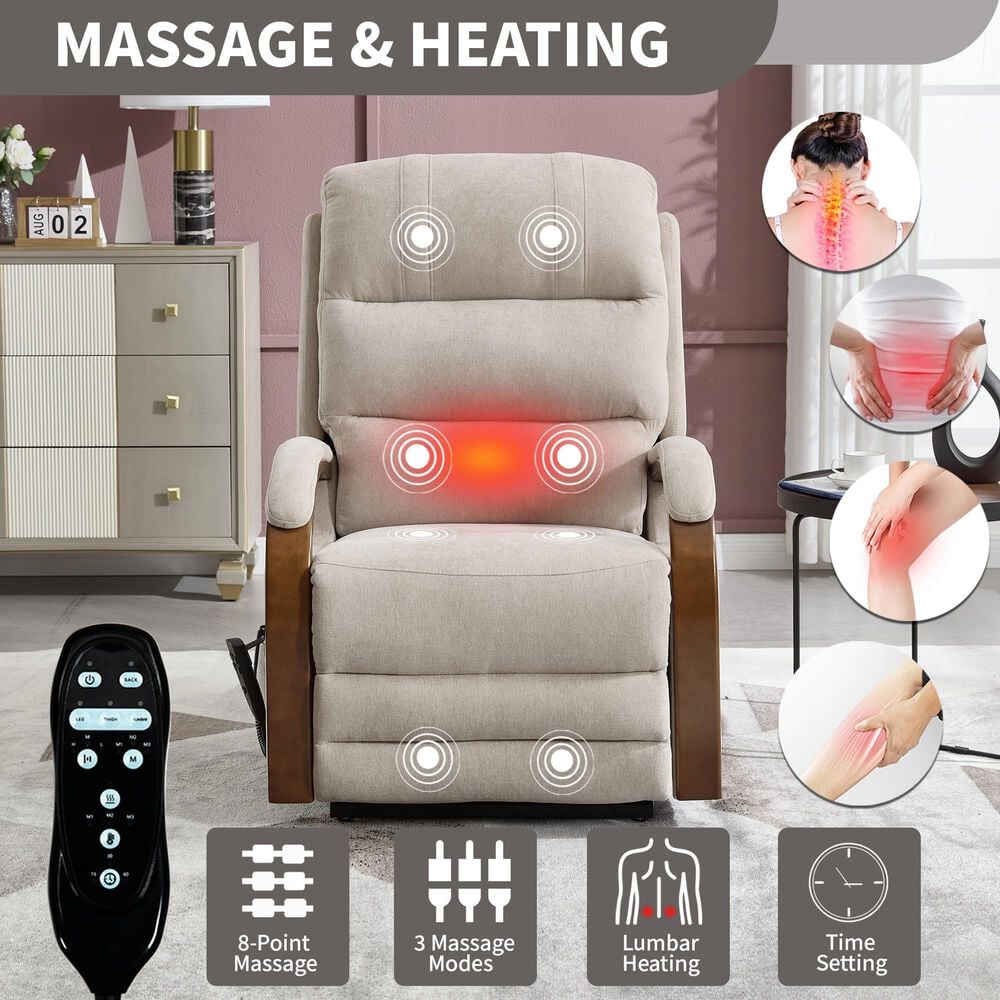 Hearth and Haven Power Lift Recliner in Beige, , large