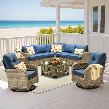 HOMLUX 9-Piece Modular Patio Conversation Set in Dark Blue, , large