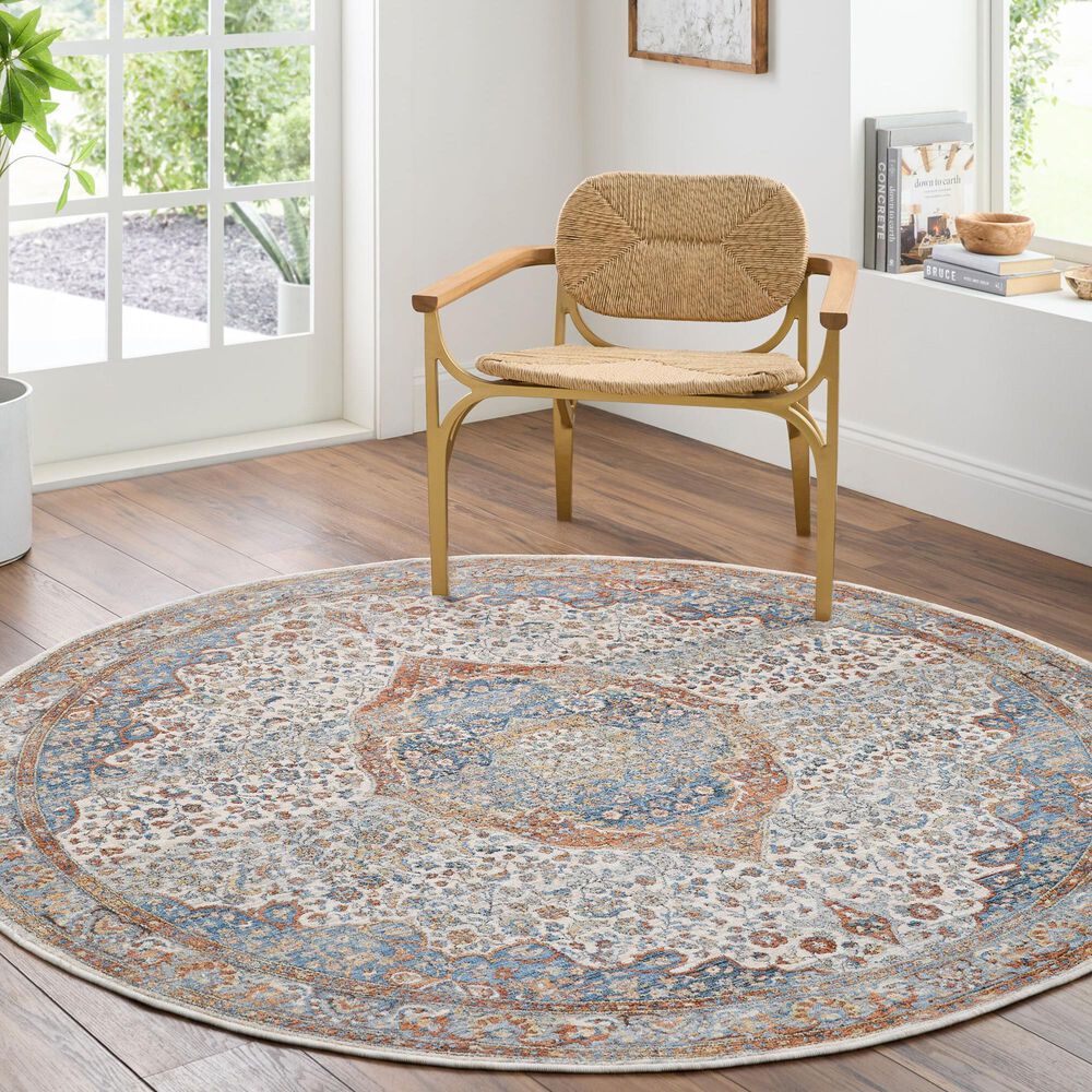 Surya Chicago CHG2306 6&#39;7&quot; Round Light Beige, Blue, Brick Red, Burnt Orange, Mustard, Taupe Area Rug, , large