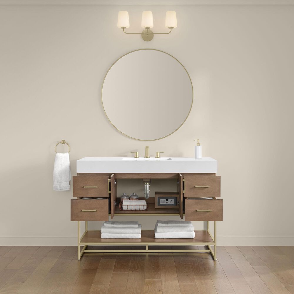 37B Mauri 48" Single Bathroom Vanity with Metal Base in Walnut Drift with High-Profile 4" White Composite Stone Top, , large