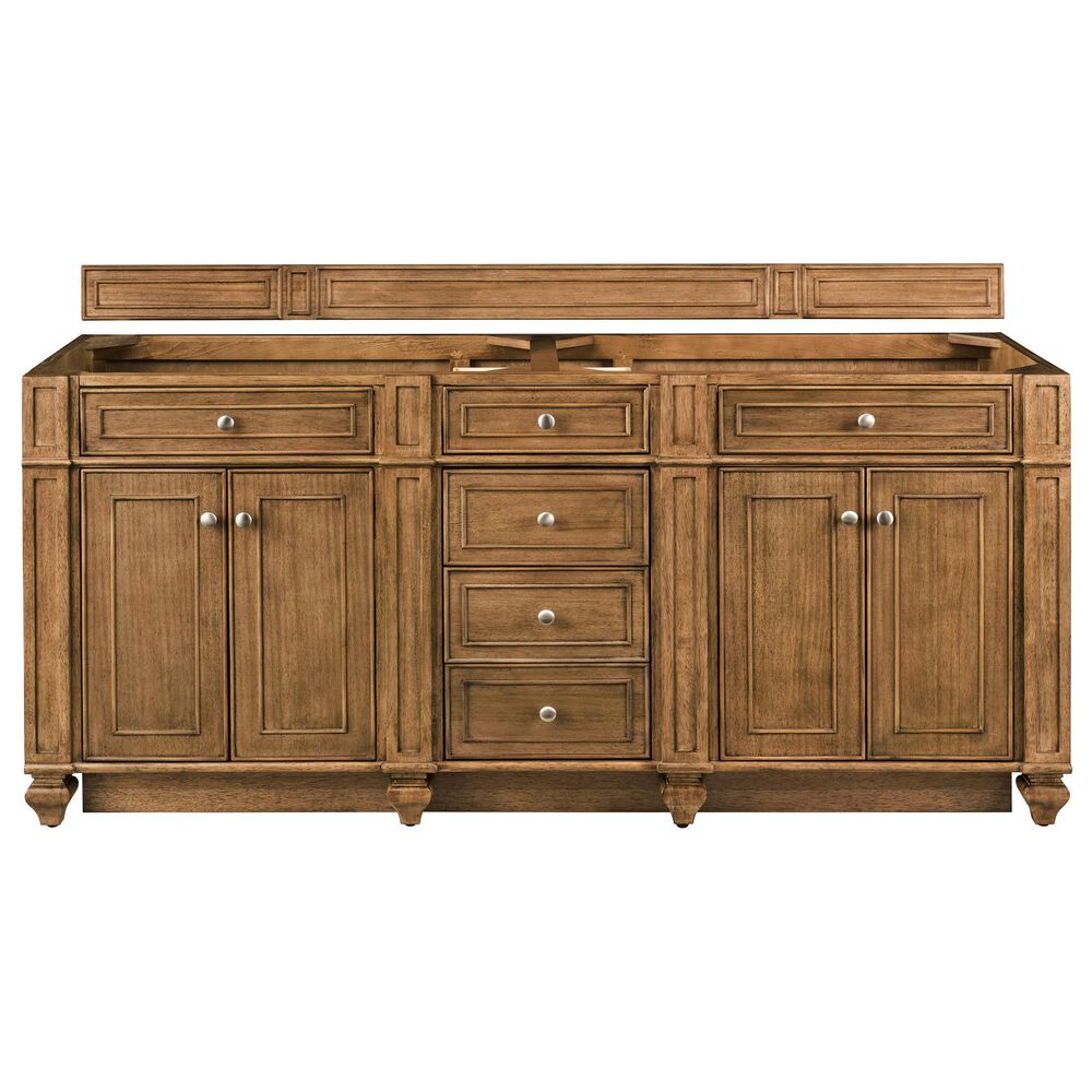 James Martin Vanities Bristol 72&quot; Double Bathroom Vanity in Saddle Brown with 3 cm Victorian Silver Quartz Top and Rectangular Sinks, , large