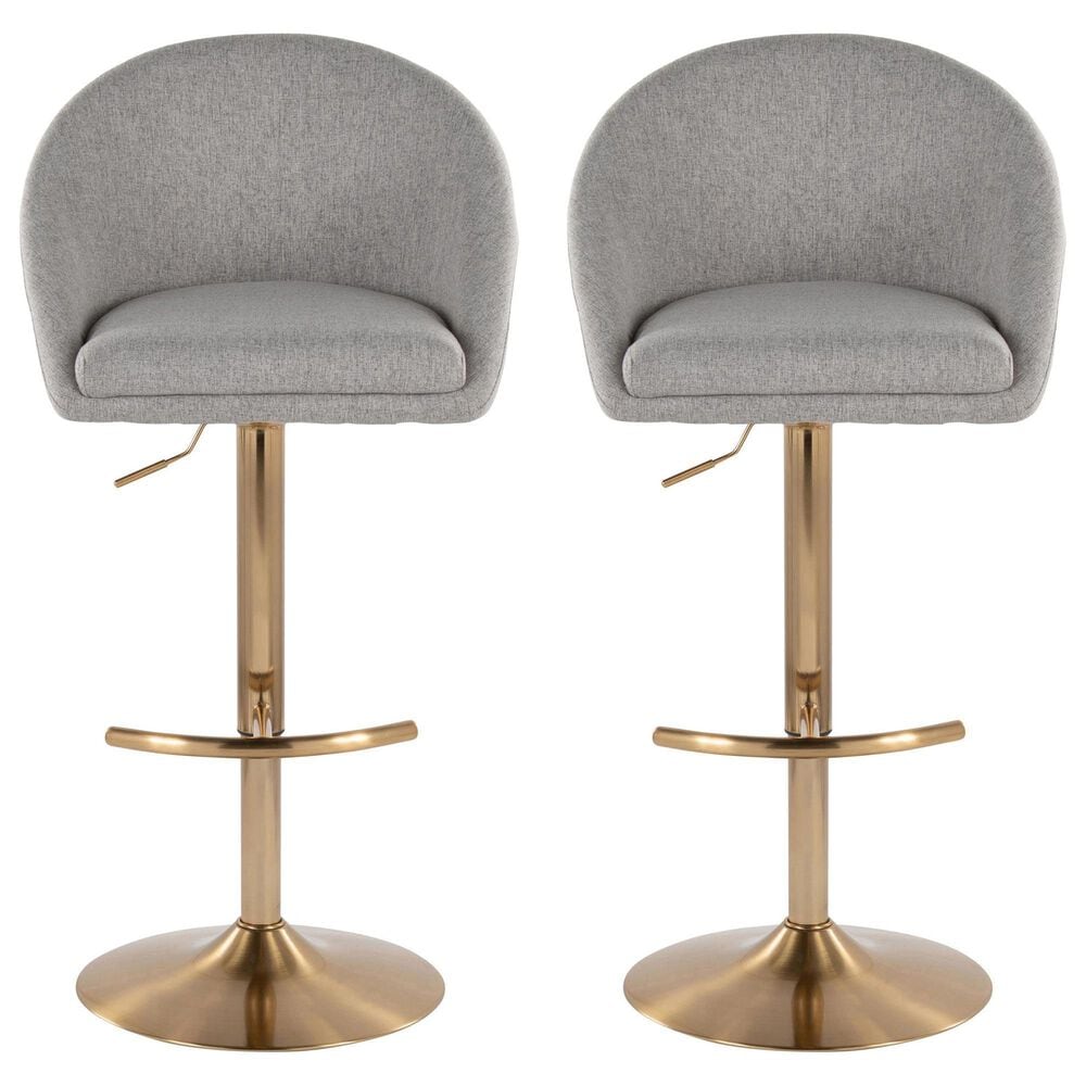 LumiSource Matisse Adjustable Swivel Barstool with Grey Fabric Upholstery in Gold (Set of 2), , large