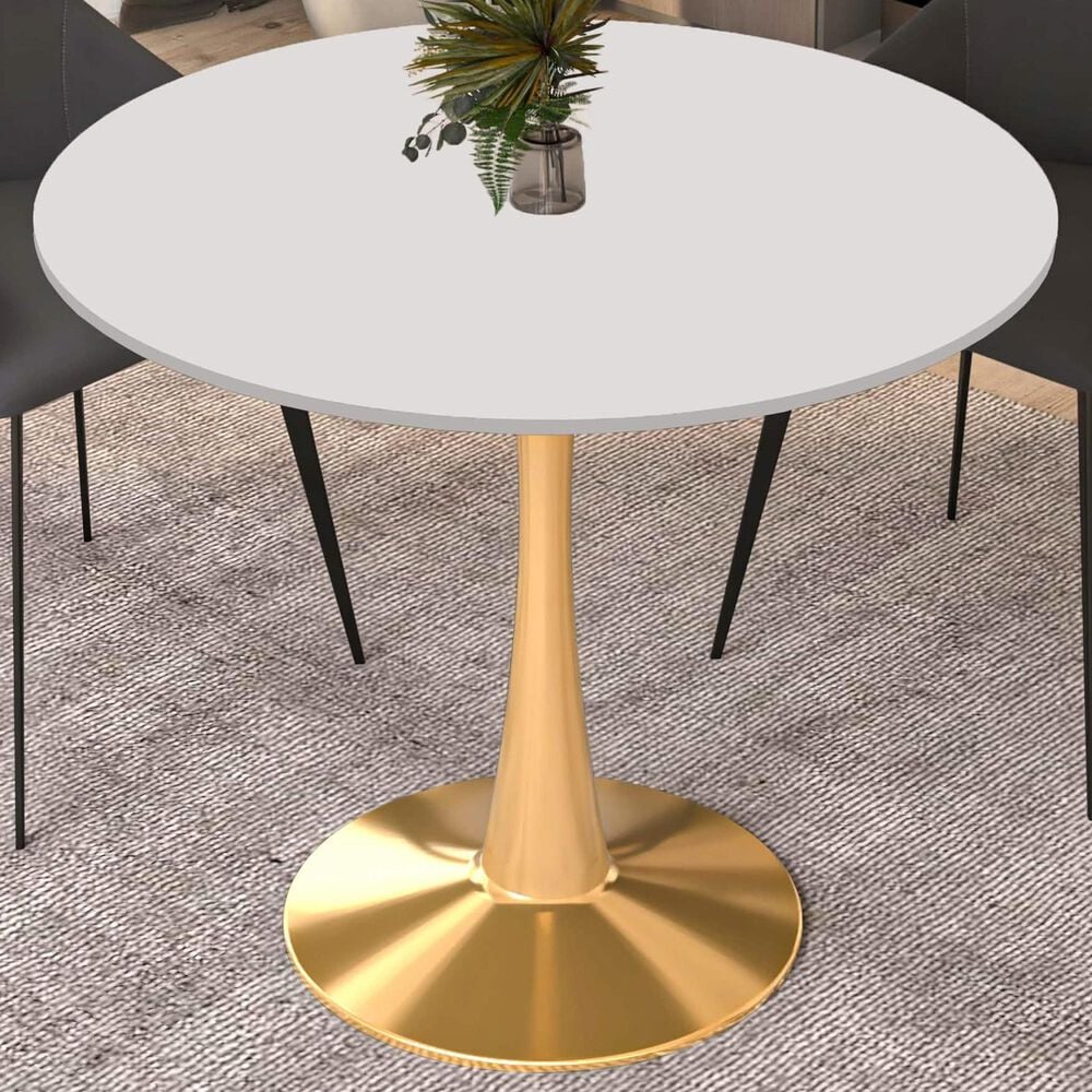 Leisuremod Leisuremod Bristol 35 round dining table Gold Base With White Top, , large