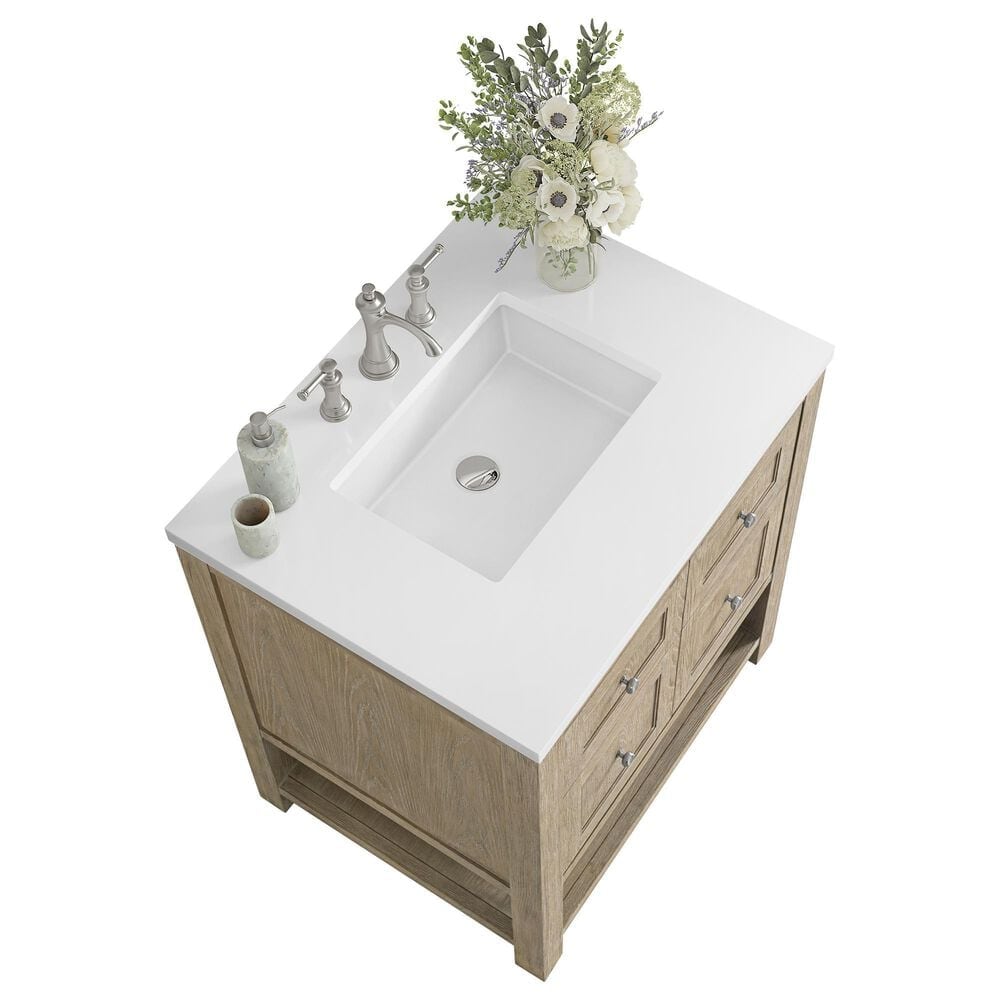 James Martin Vanities Breckenridge 30&quot; Single Vanity in Whitewashed Oak with 3 cm White Zeus Quartz Top, , large