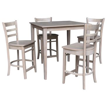 International Concepts 5-Piece Solid Wood Counter Height Dining Set in Washed Gray Taupe, , large