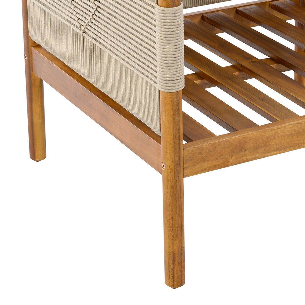Hearth and Haven Outdoor Club Chair with Diamond Pattern Rope and Light Teak Frame in Cream (Set of 2), , large