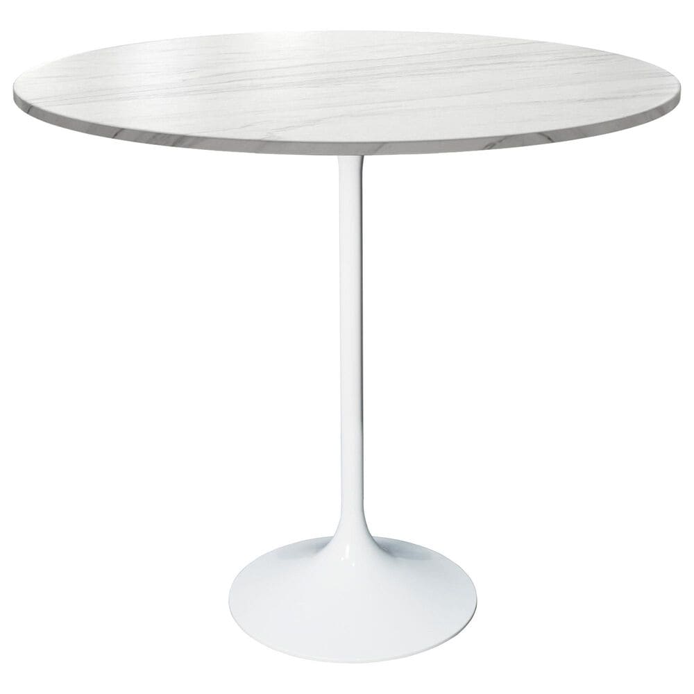 Leisuremod LeisureMod Verve Collection Modern Bar Height Table White Base with 48 Round Marble White Sintered Stone Top, , large
