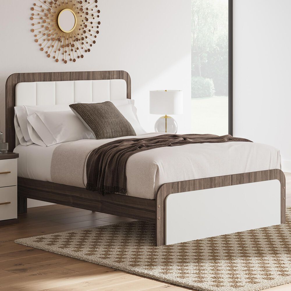 Ashley Kendanport Queen Platform Upholstered Bed in Brown and White, , large