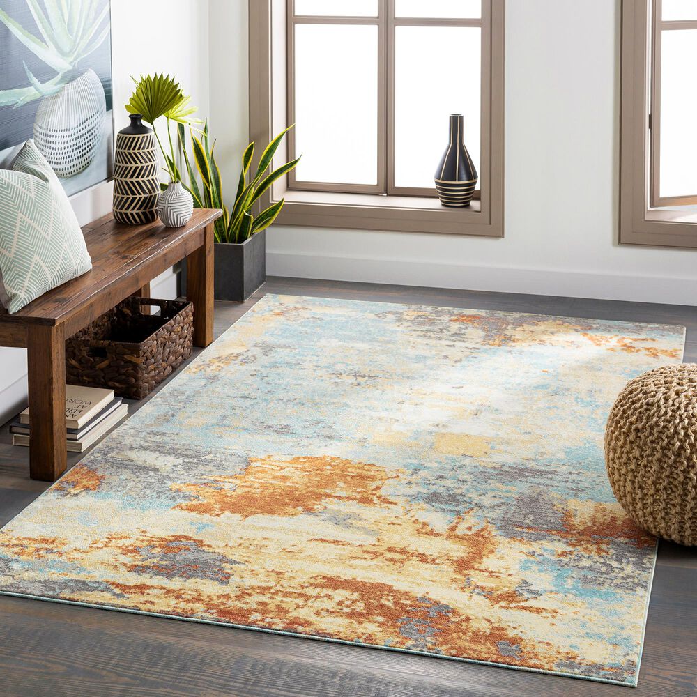 Surya Bodrum 8&#39;10&quot; x 12&#39; Orange, Gray and Aqua Area Rug, , large