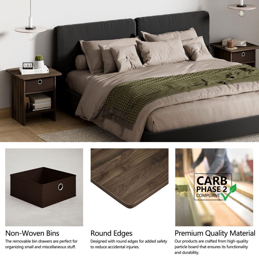 HOMLUX 1-Drawer Modern Nightstand with Open Shelf in Columbia Walnut, , large