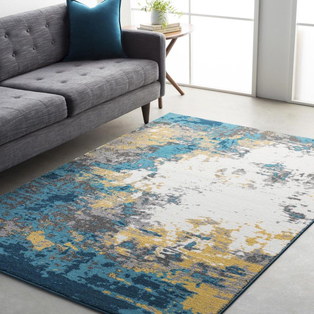Surya Pepin PEI-1012 2&#39; x 3&#39; Aqua, Blue and Mustard Area Rug, , large