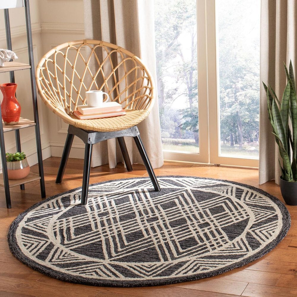 Safavieh Micro-Loop MLP155H 5&#39; Round Charcoal and Ivory Area Rug, , large