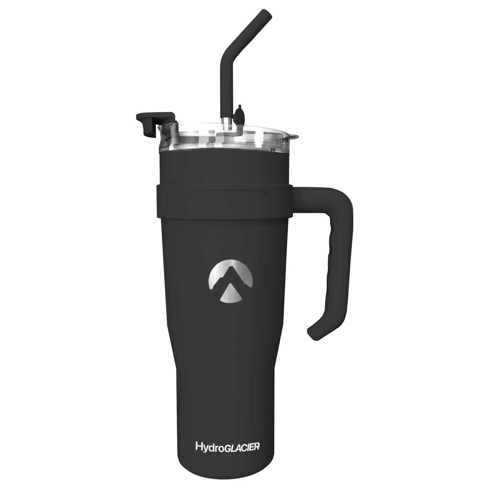 Hydroglacier 40 Oz Tumbler Bottle with Bent Straw in Black, , large