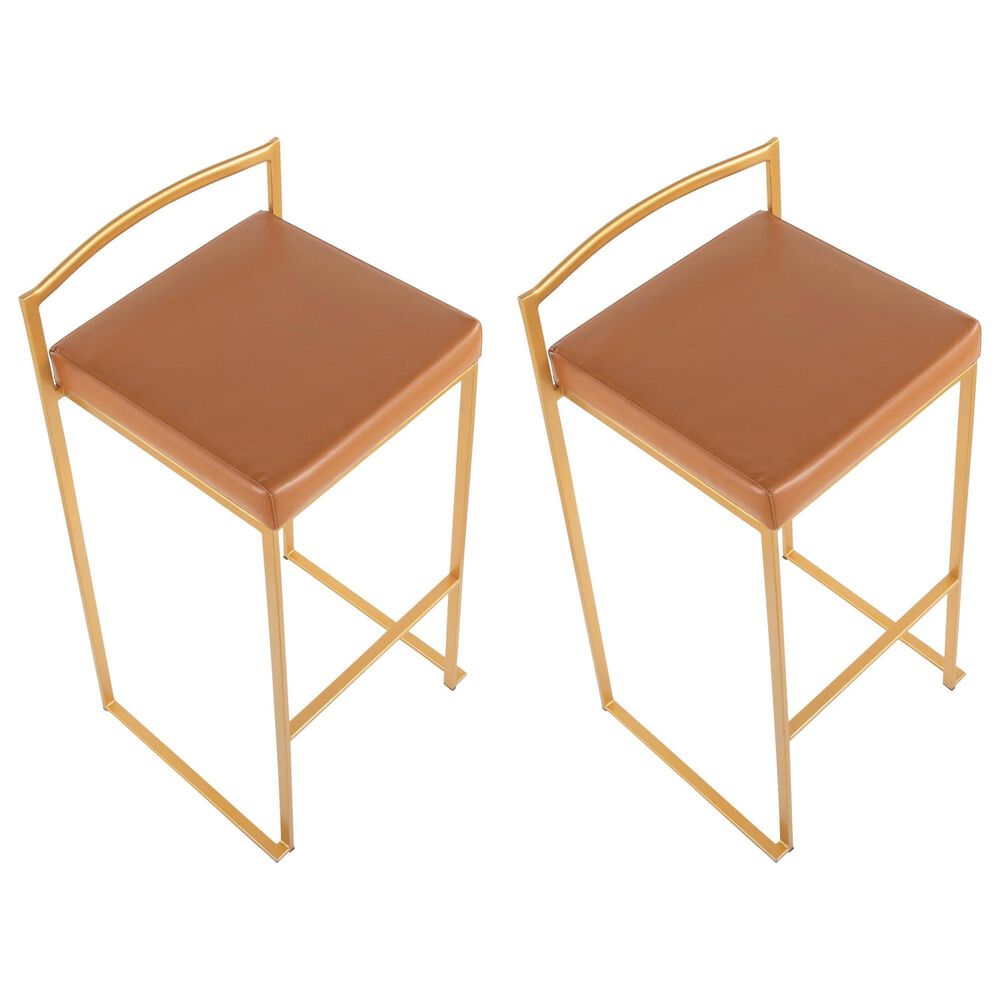 LumiSource Fuji 30" Stacker Bar Stool with Camel Upholstery in Gold (Set of 2), , large