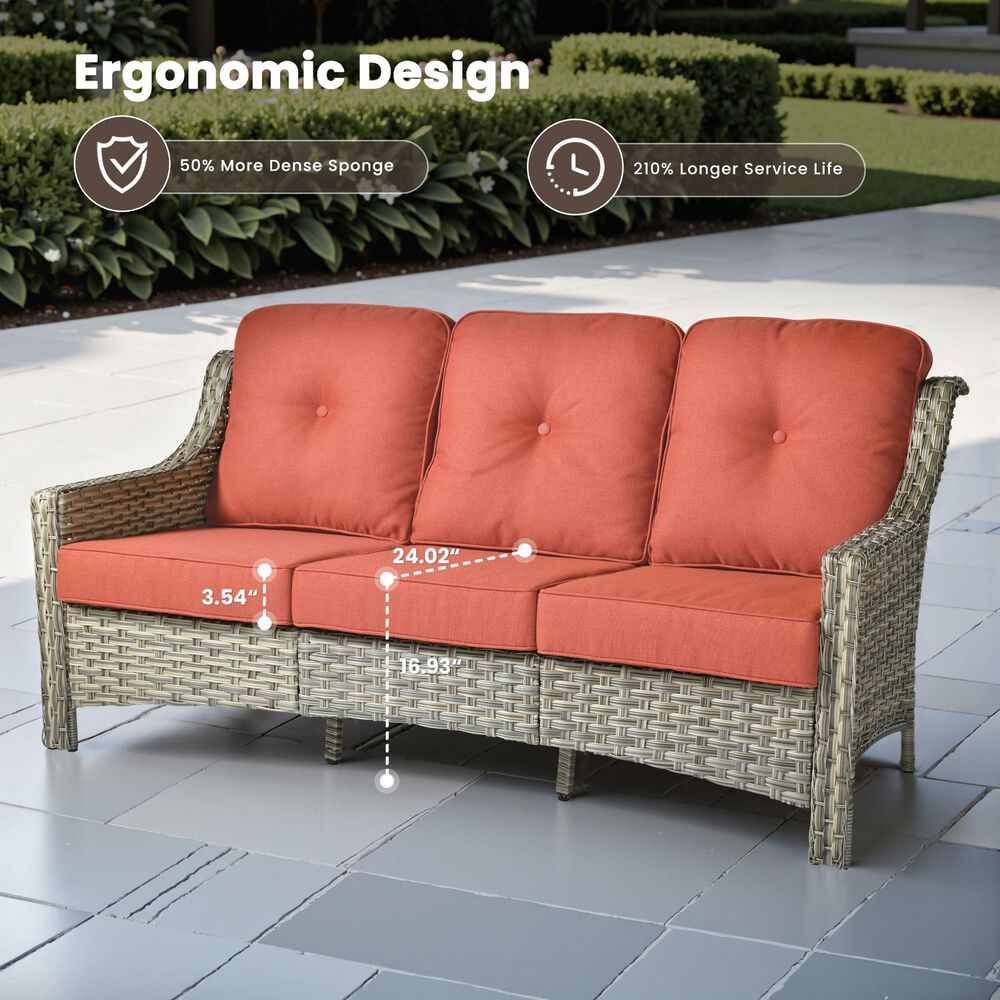 HOMLUX Outdoor Wicker Conversation Sofa in Coarse Orange, , large