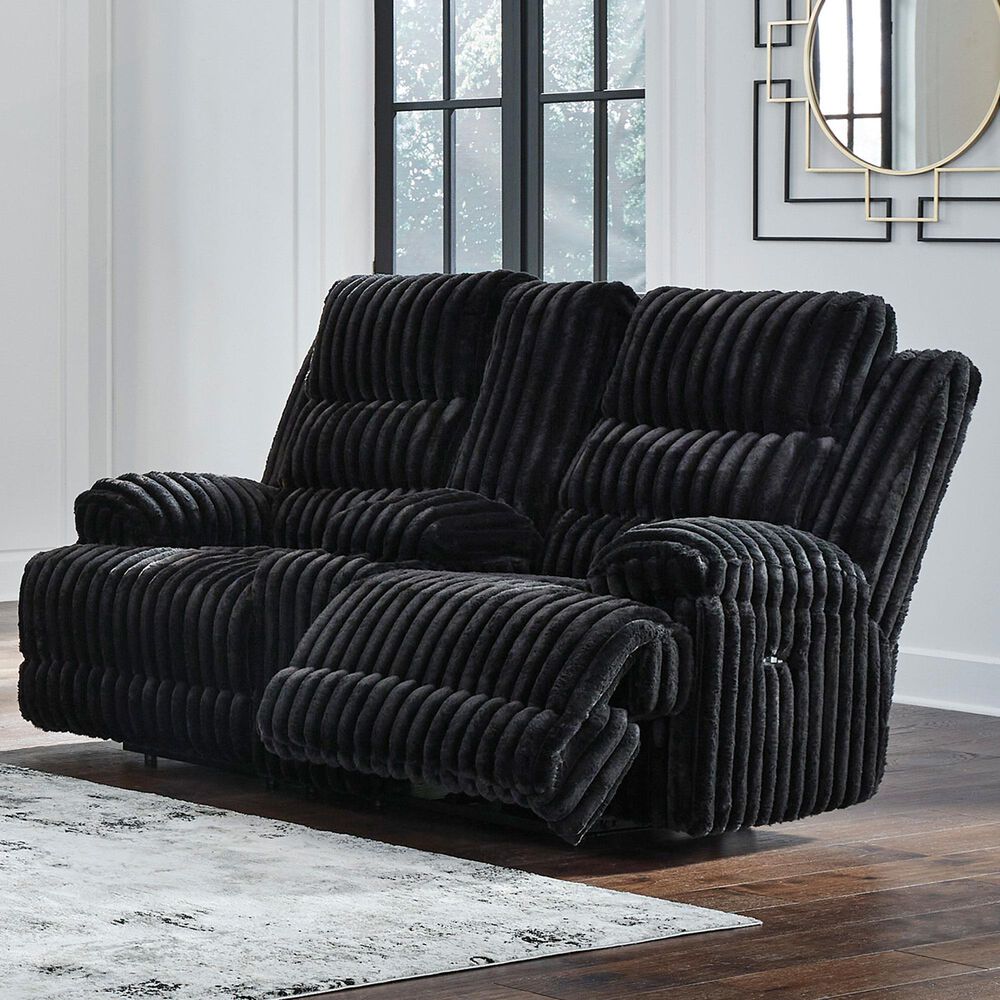 Ashley Rhines Falls Power Reclining Loveseat in Onyx, , large
