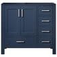 Lexora Home Jacques 36" Left Offset Single Bathroom Vanity in Navy Blue with 2 cm White Carrara Marble Top and Rectangular Sink, , large