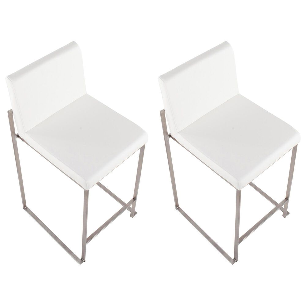 LumiSource Fuji 26" Counter Stool with White Upholstery in Stainless Steel (Set of 2), , large
