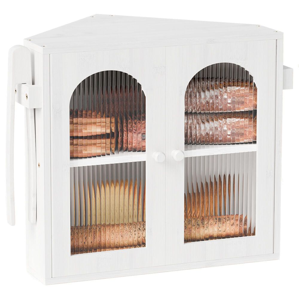 HOMLUX Small Slat Arch-Door Bread Box in White, , large