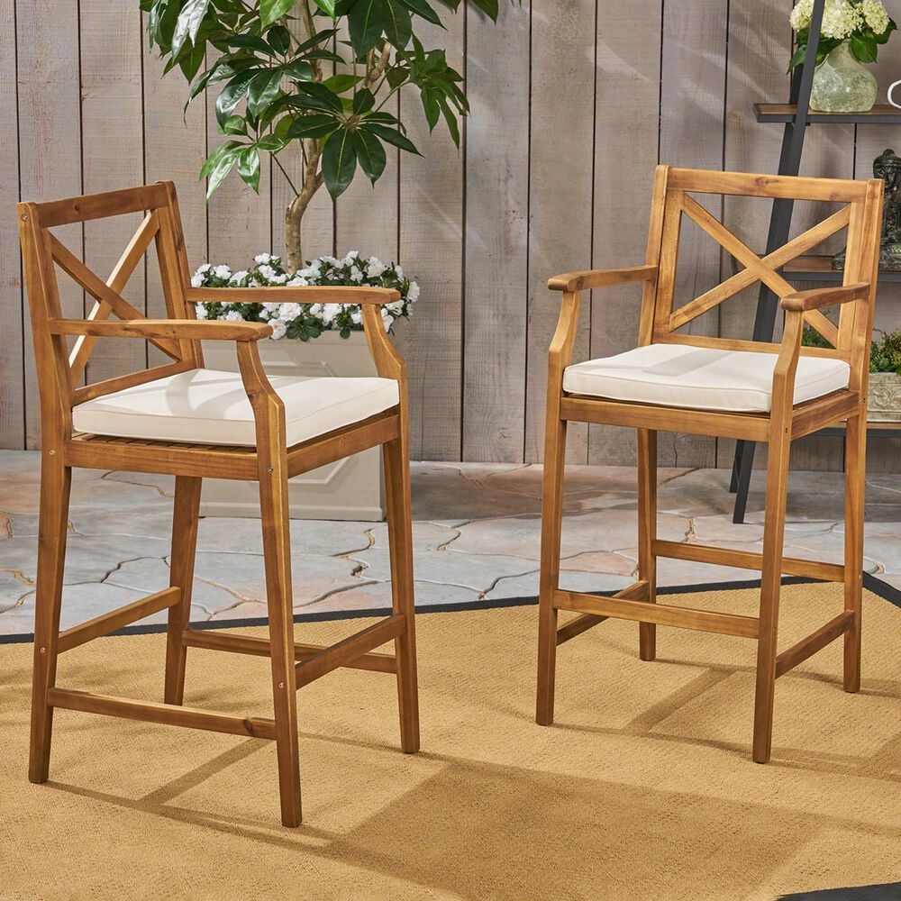 Hearth and Haven Perla Outdoor Bar Stool with Cushion in Brown &#40;Set of 2&#41;, , large