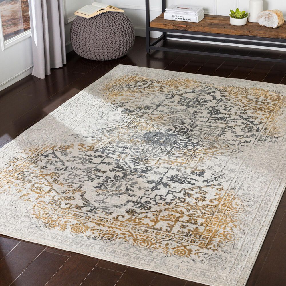 Surya Aisha Charcoal, Gray, Mustard and Light Gray 6&#39;7&quot; x 9&#39;6&quot; Area Rug, , large