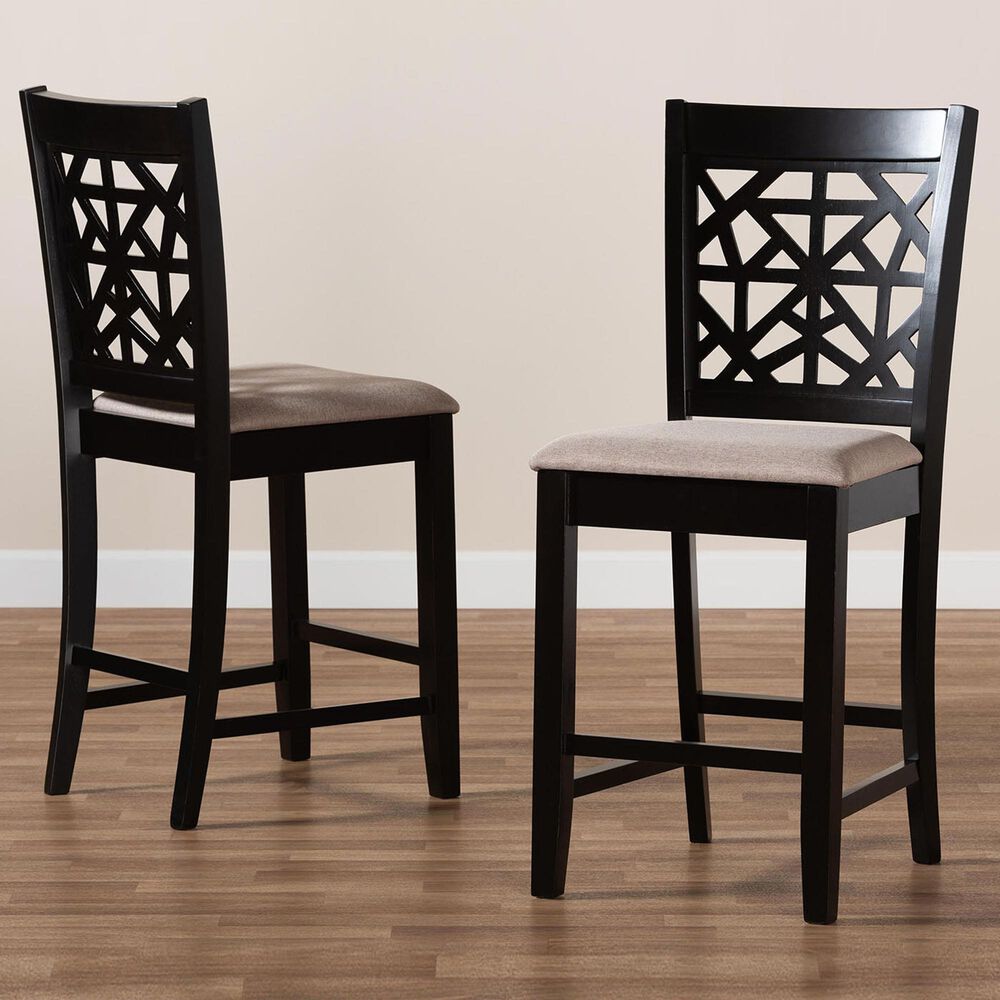 Baxton Studio Devon Counter Height Chair in Sand/Espresso Brown (Set of 2), , large