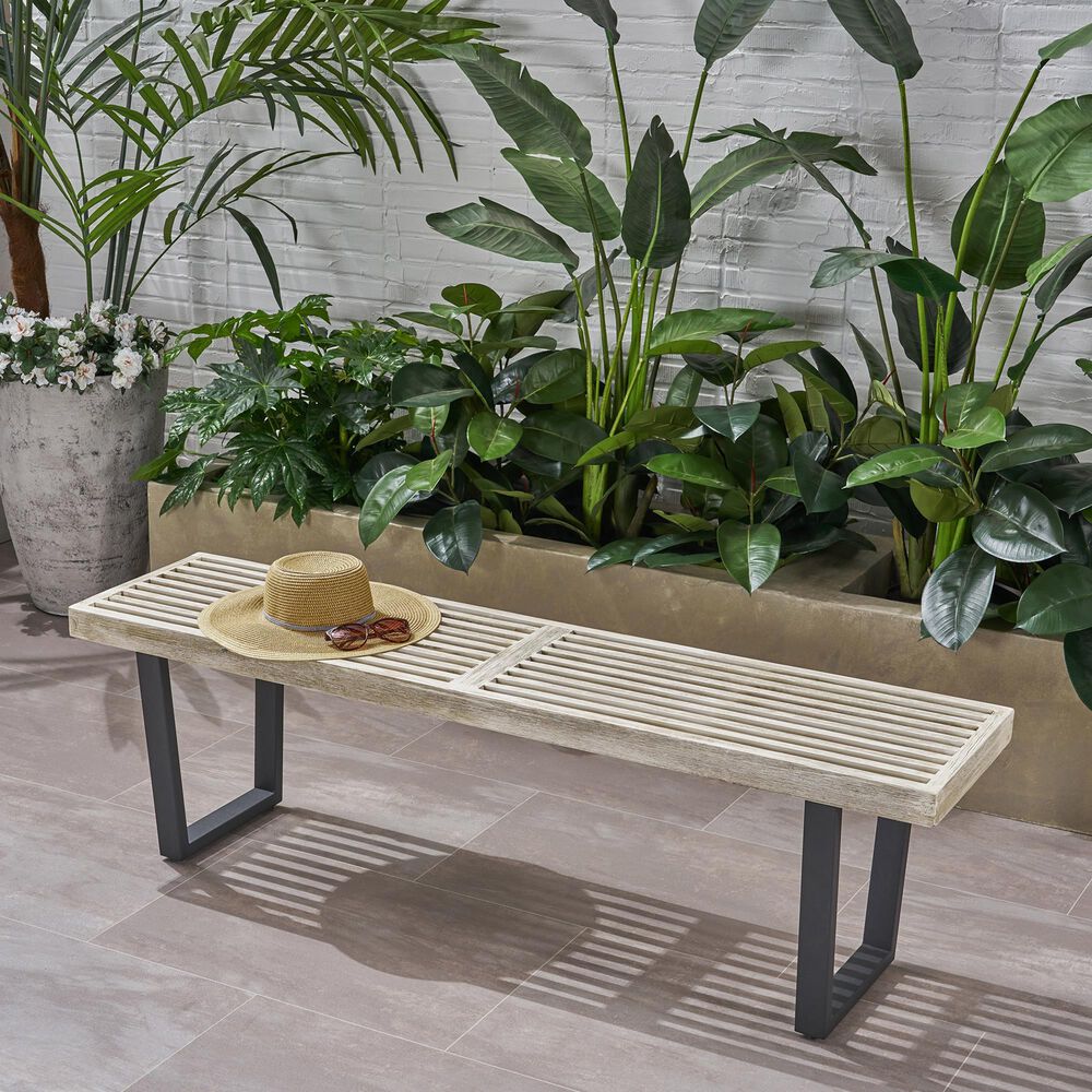 Hearth and Haven Outdoor Dining Bench in Black and Gray, , large
