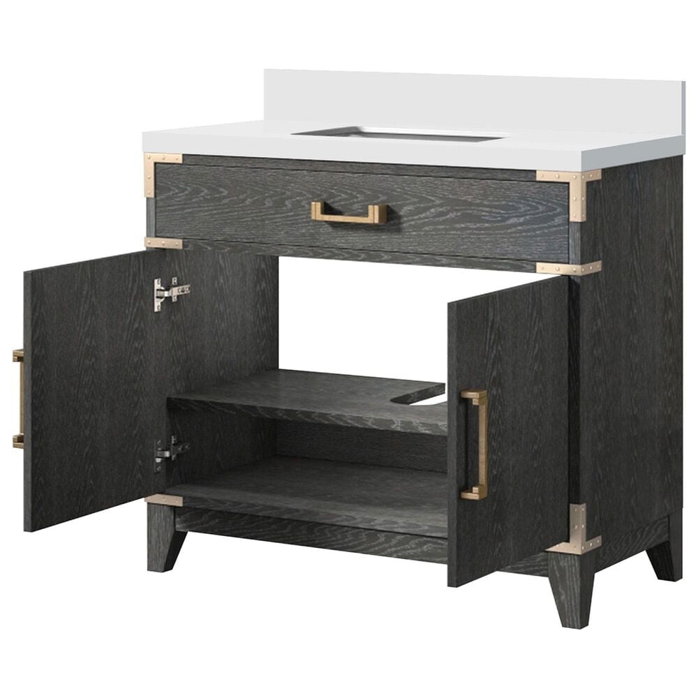 Lexora Home Laurel 36&quot; Single Bathroom Vanity in Black Oak with White Quartz Top and Rectangular Sink, , large