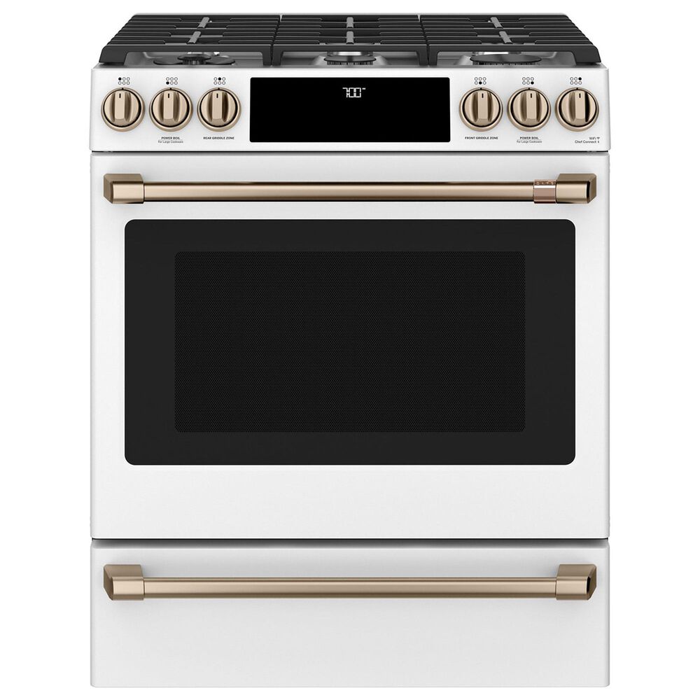 Cafe 2-Piece Kitchen Package with 30&quot; Slide-In Gas Range and 1.7 Cu. Ft. Microwave Oven in Matte White, , large