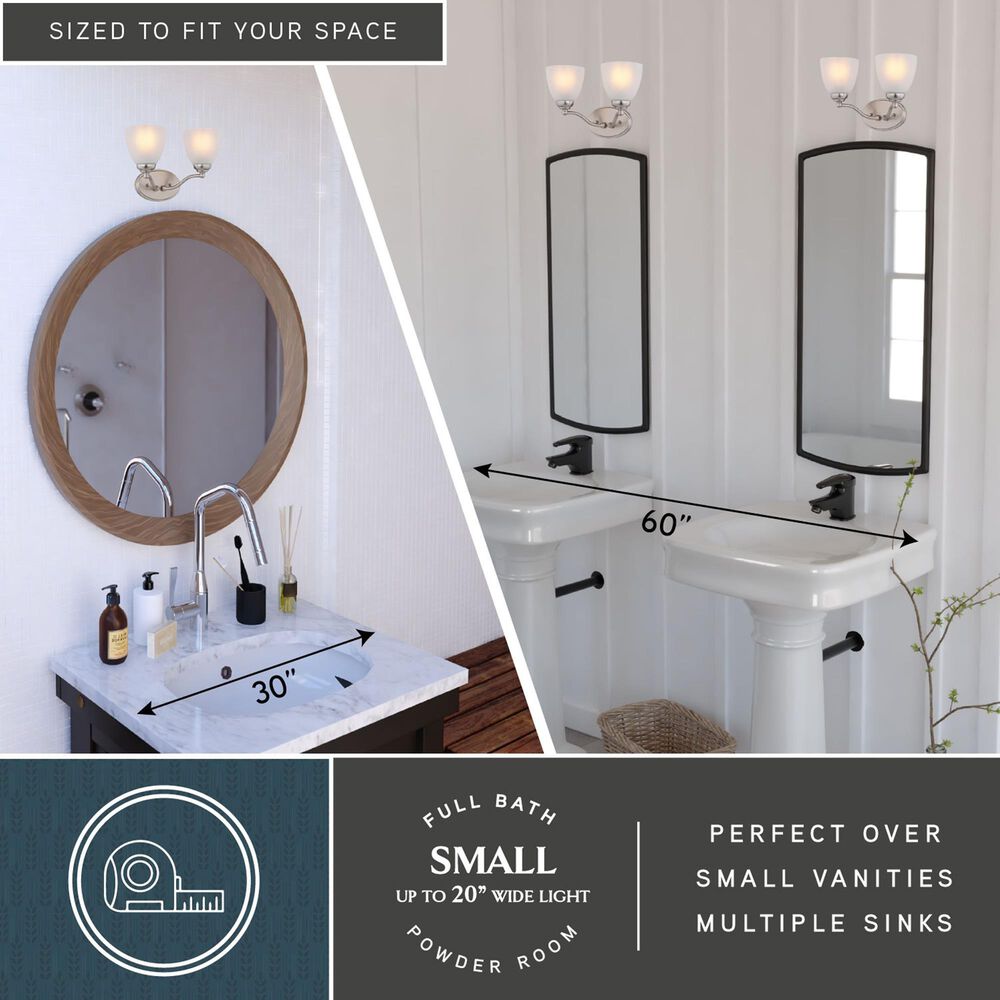 Vaxcel Bellwood 2-Light Bathroom Vanity with Frosted Glass Shades in Satin Nickel, , large