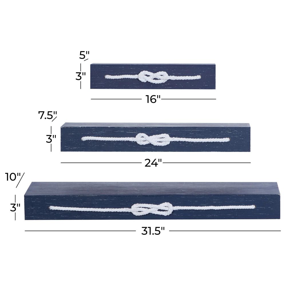 Maple and Jade 32&quot; x 3&quot; Wall Shelf in Ocean Blue and White &#40;Set of 3&#41;, , large