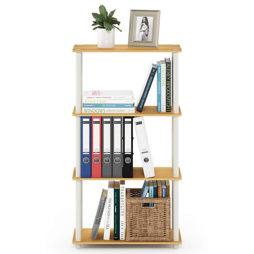 HOMLUX Turn-N-Tube 4-Tier Multipurpose Shelf Display Rack in Beech and White, , large