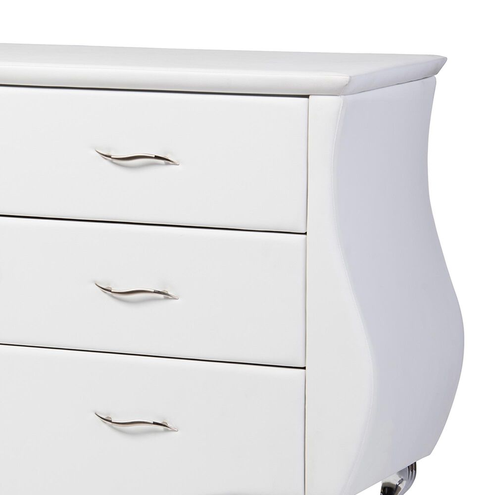 Baxton Studio Enzo 6-Drawer Dresser with White Upholstered in Stainless Steel, , large