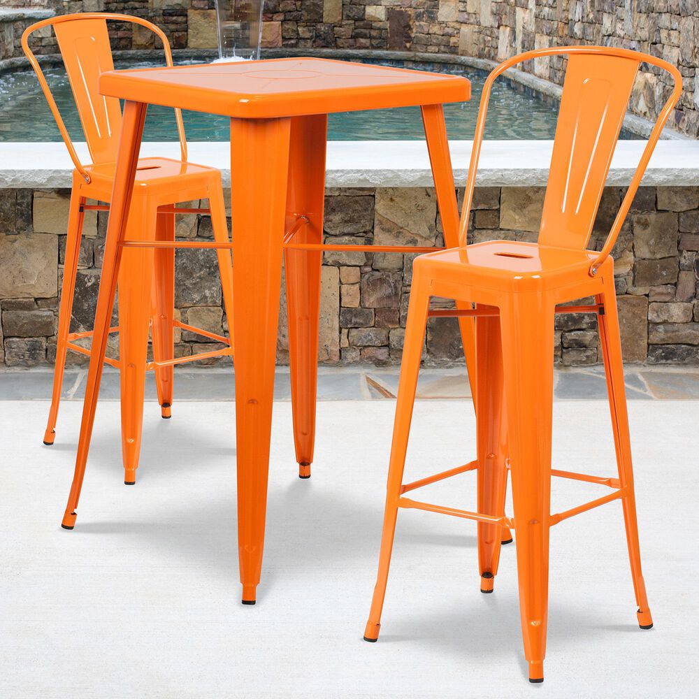 Flash Furniture 3-Piece Metal Bar Table Set in Orange, , large